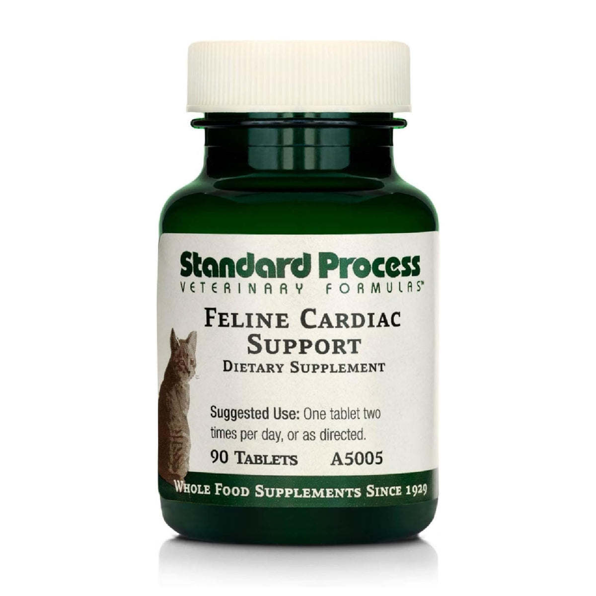 Standard Process Feline Cardiac Support bottle showing heart-health nutrient blend.