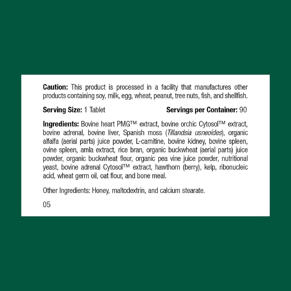 Standard Process Feline Cardiac Support tablets close-up for cat heart health.