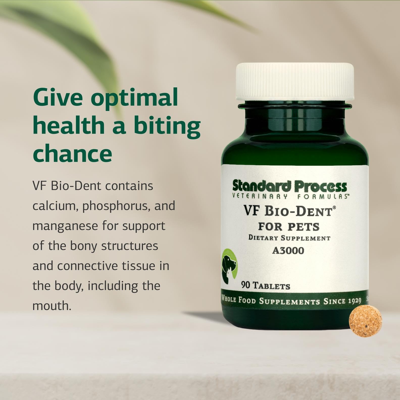 VF Bio-Dent for Pets bottle shows bone growth support for pet bone health
