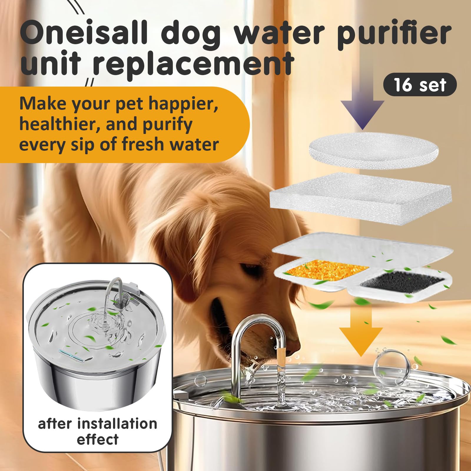 Standwme sponge kit in use with dog fountain demonstrates easy maintenance