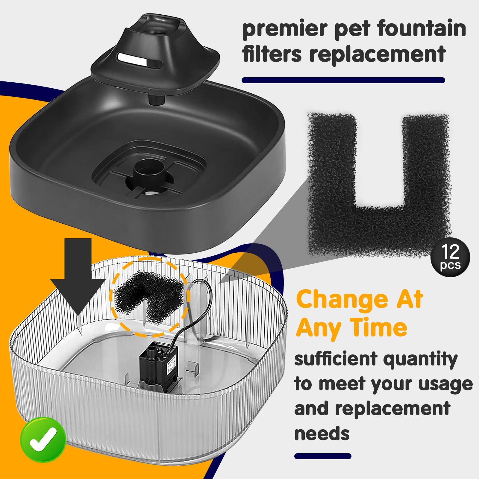 Standwme U-shaped foam filter design captures impurities for healthier-tasting pet water.