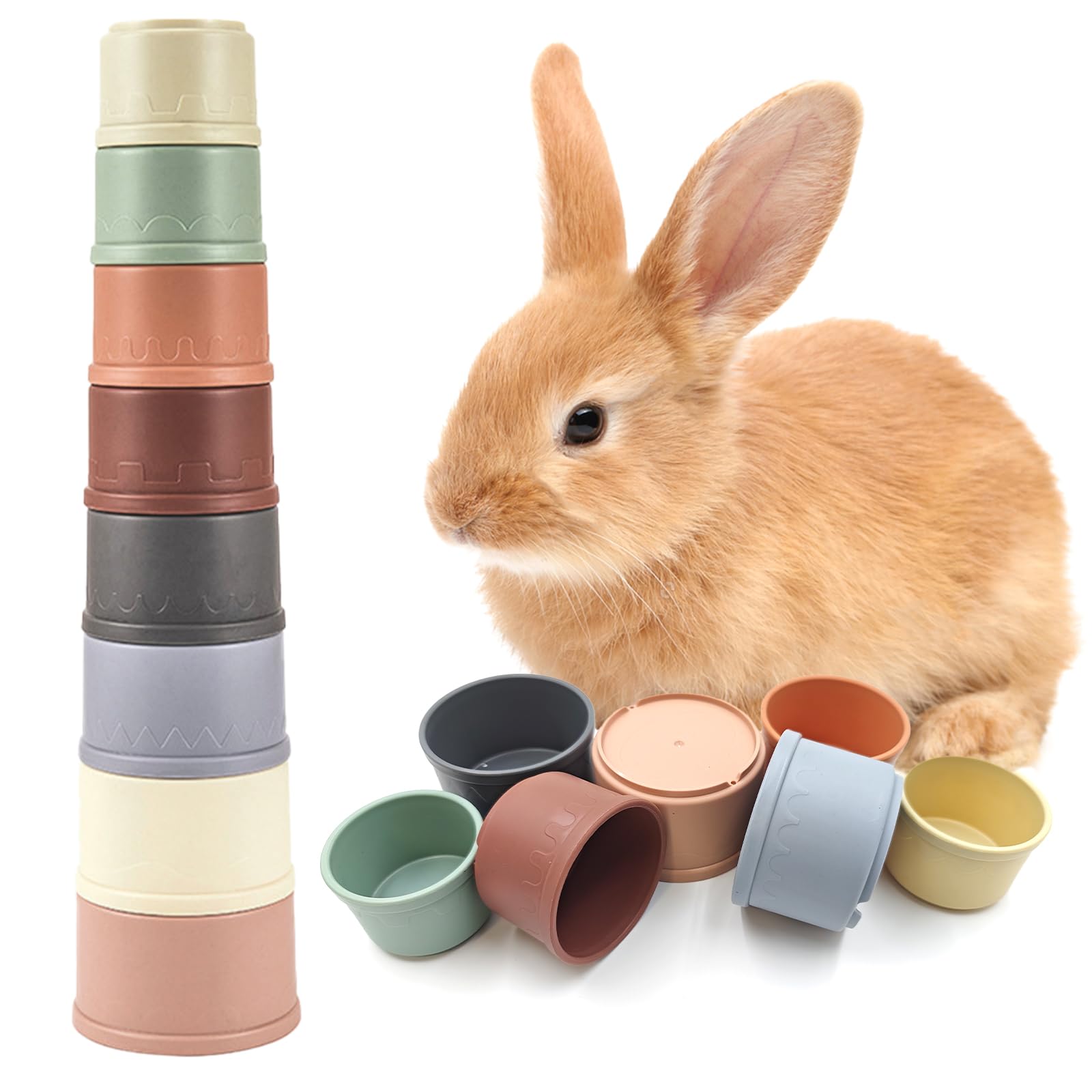 Starfa Lab 8-pcs stacking cups assembled, vibrant nesting for rabbit play and foraging