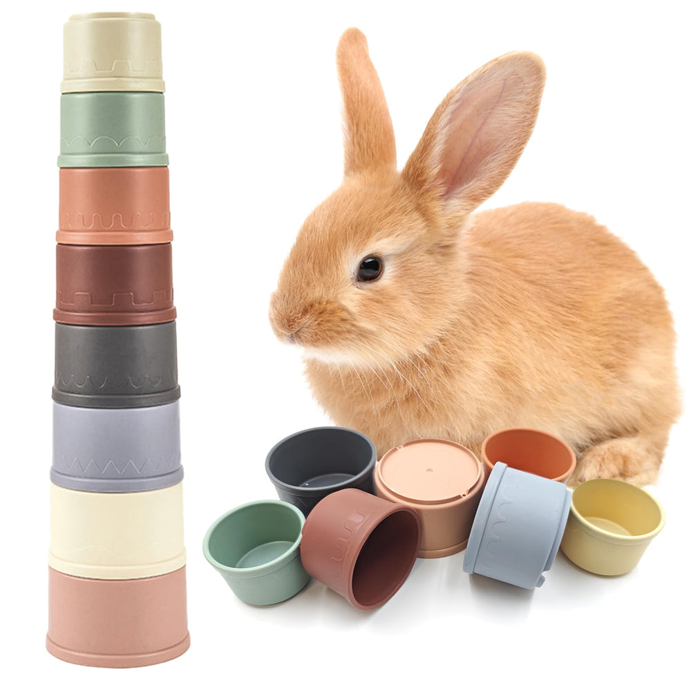 Starfa Lab 8-pcs stacking cups assembled, vibrant nesting for rabbit play and foraging