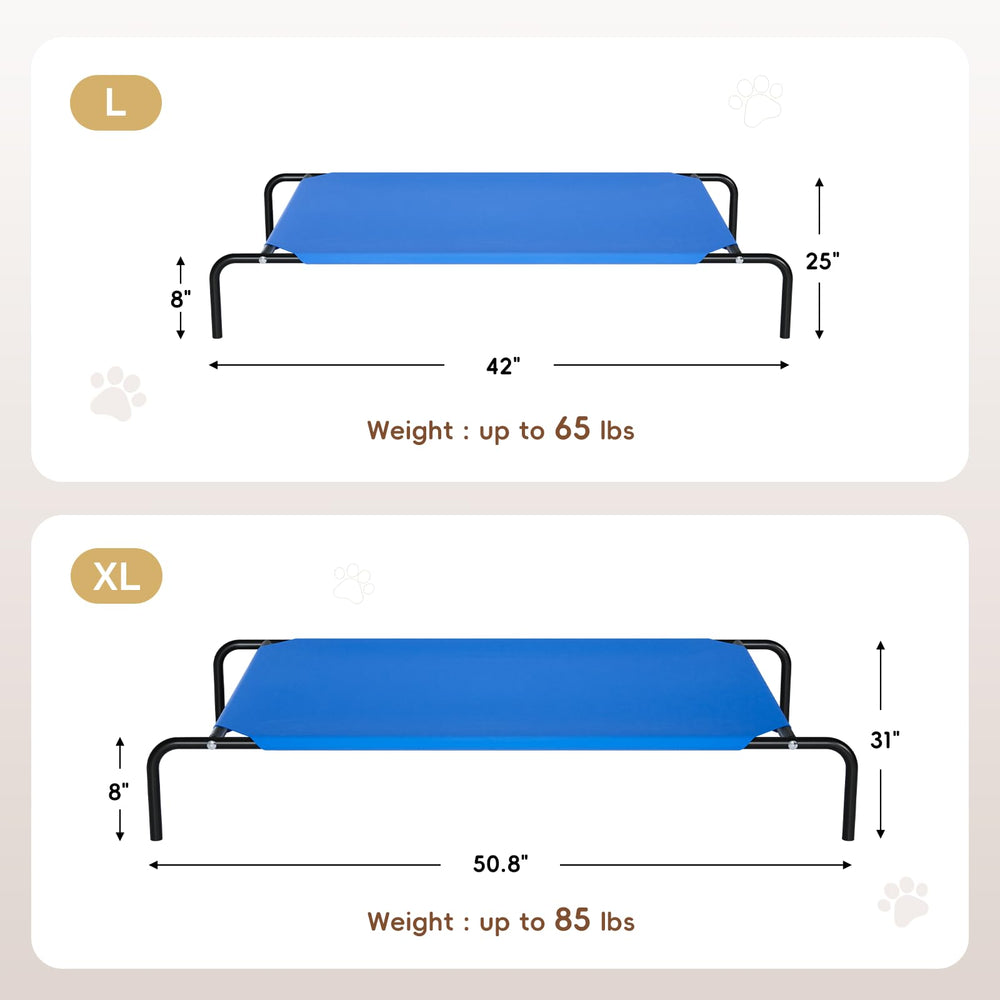 STARLATTA elevated dog bed blue color complements home and yard decor