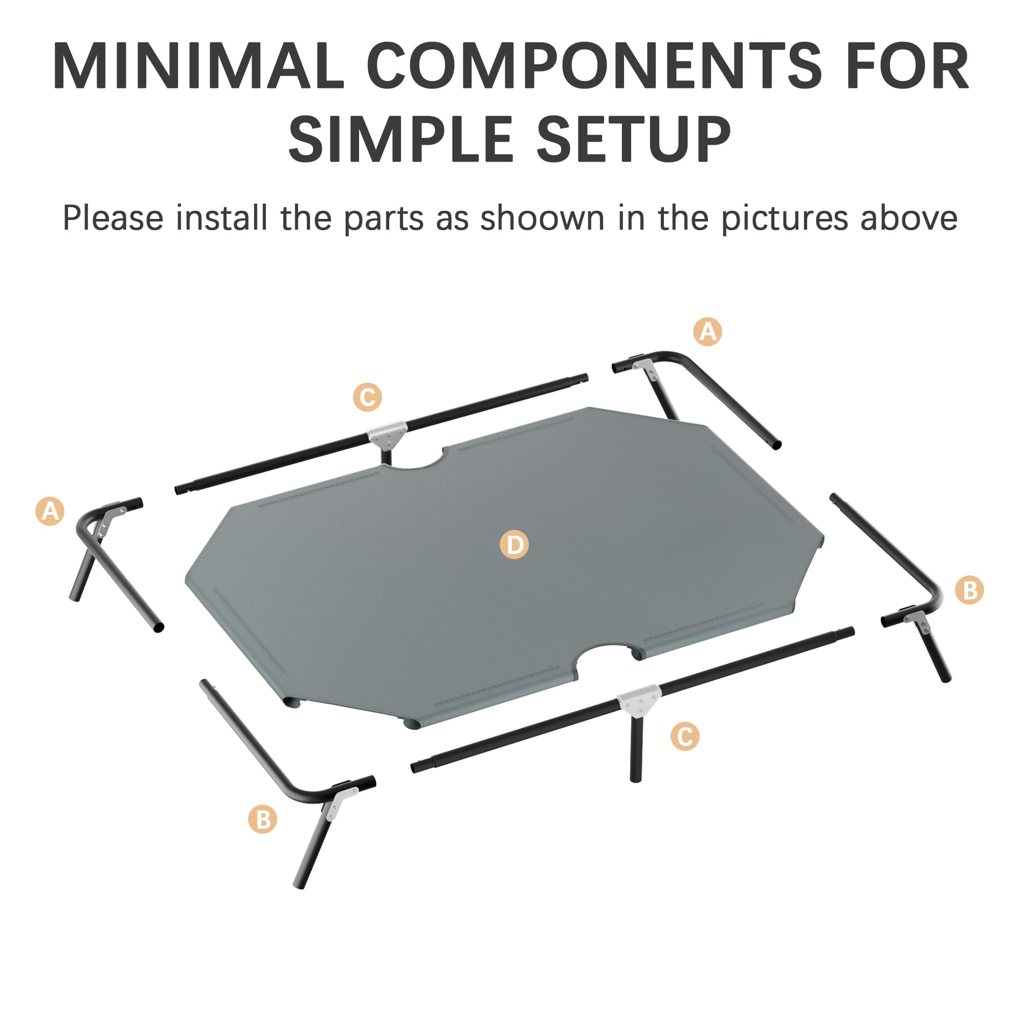 STARLATTA elevated outdoor dog bed 44x31x8 inches spacious for large dogs