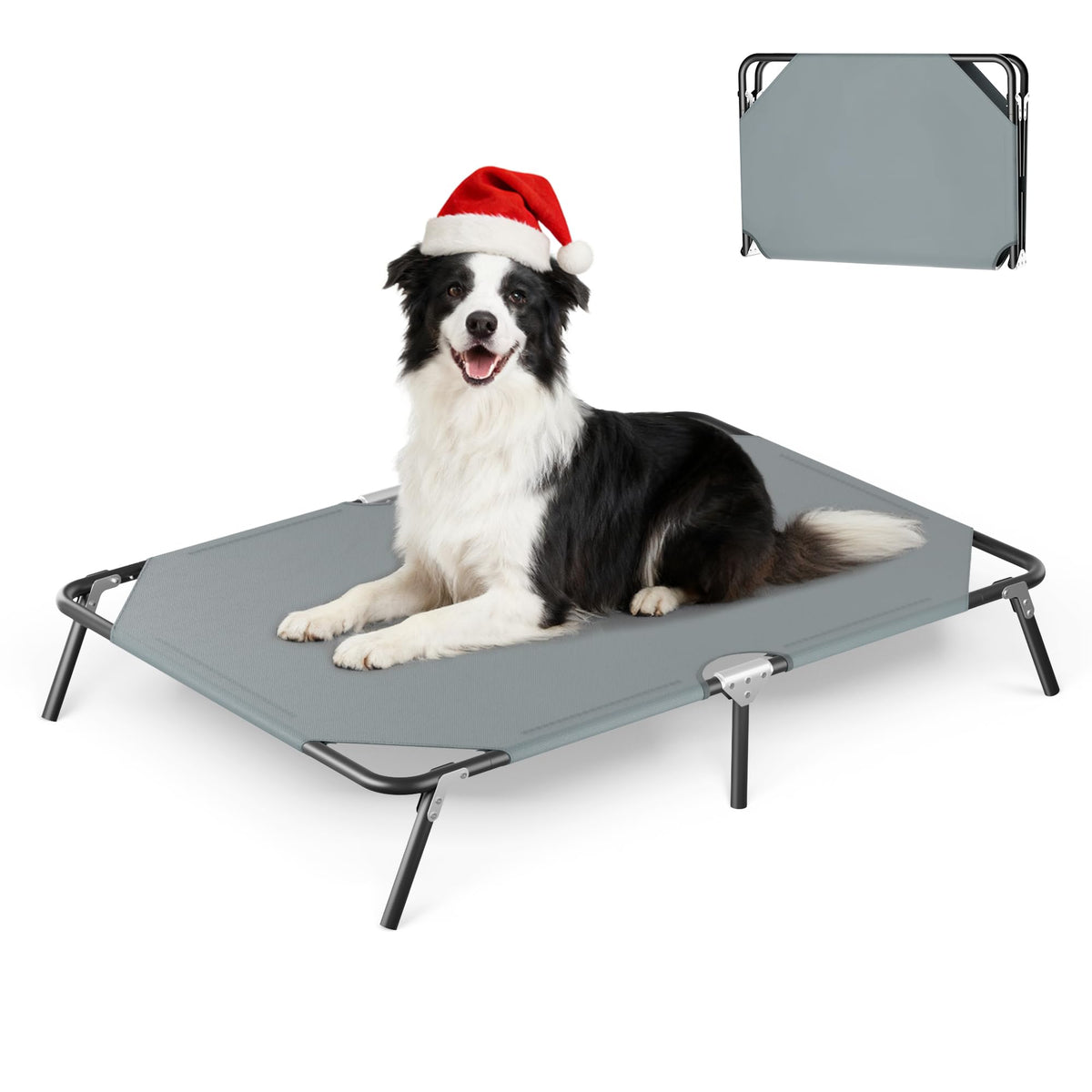 STARLATTA elevated outdoor dog bed folded for travel and storage