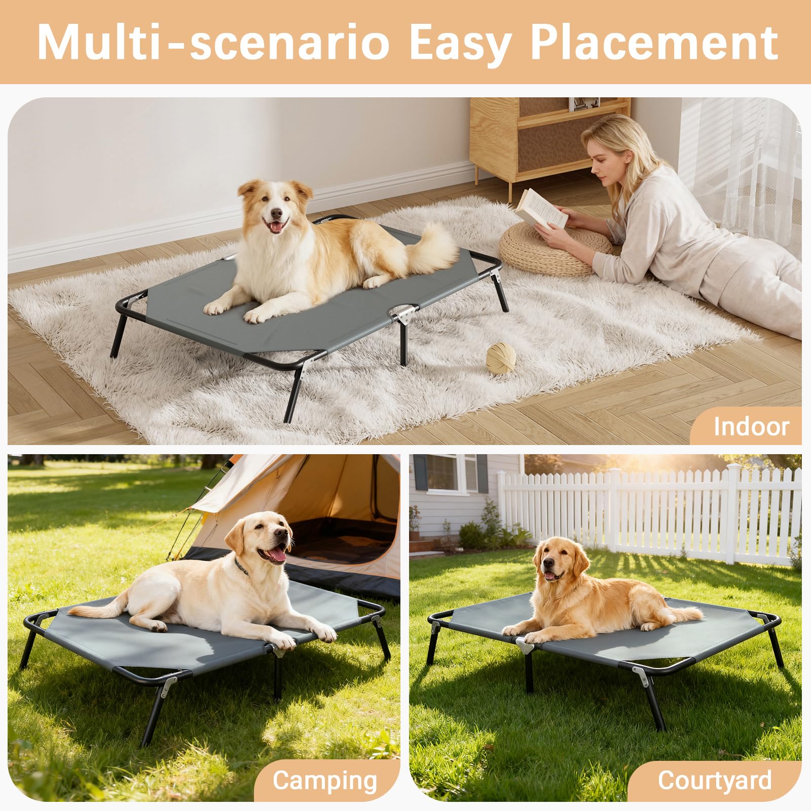 STARLATTA elevated outdoor dog bed suitable for indoor and outdoor use