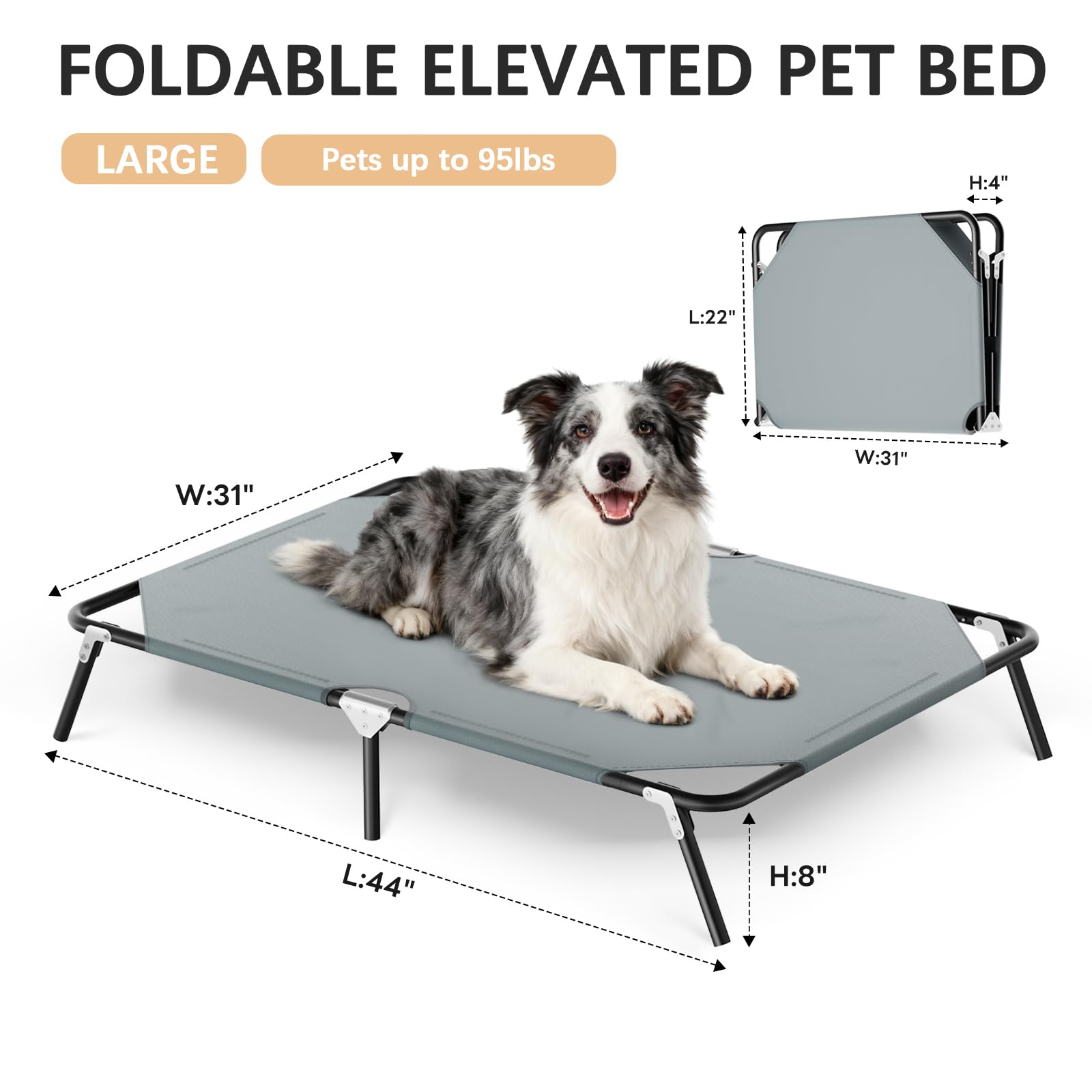 STARLATTA elevated outdoor dog bed sturdy frame supports large dogs
