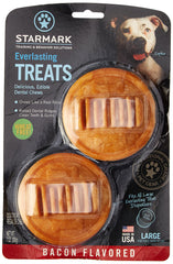 Starmark Everlasting Bacon dog dental chew image highlighting pair of chews for large dogs.
