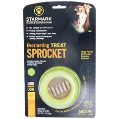 Starmark Everlasting Sprocket Medium demonstrates chewer-friendly design that holds treats for added challenge.