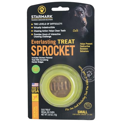 Starmark Everlasting Sprocket Small treat compartment open for stuffing treats.