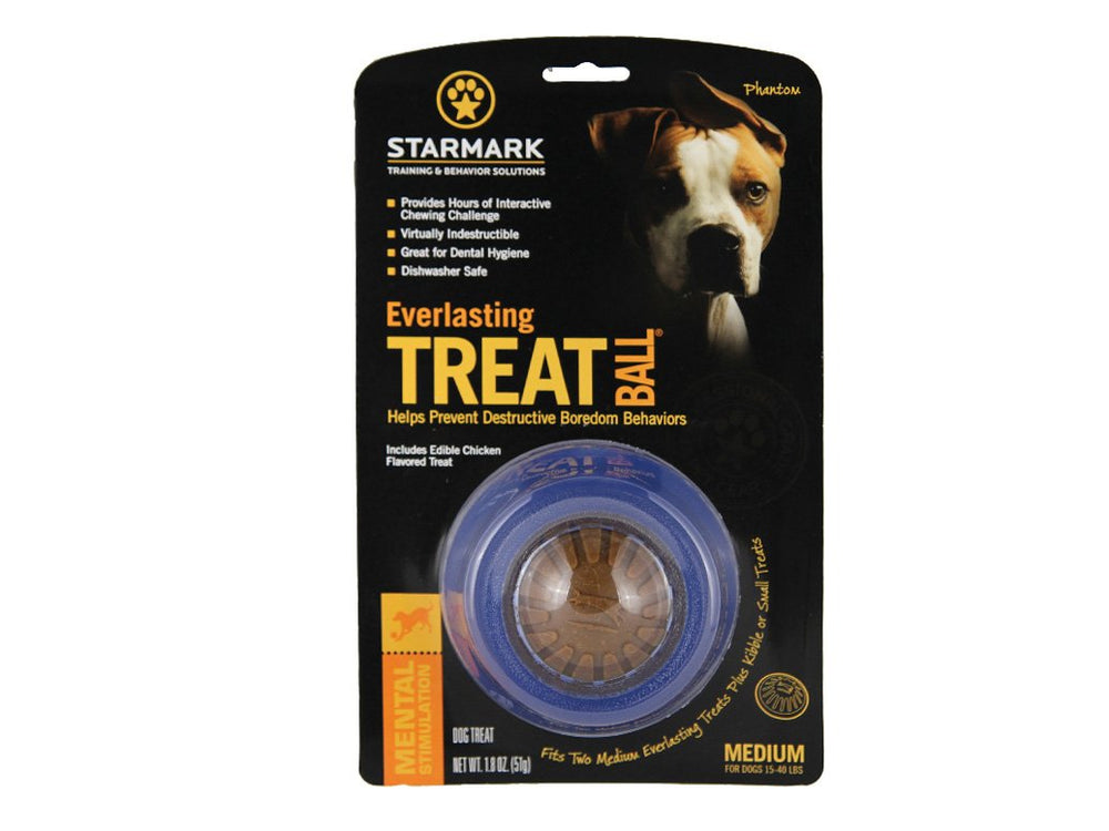 Starmark Everlasting Treat Ball Medium side view promotes interactive play for dogs