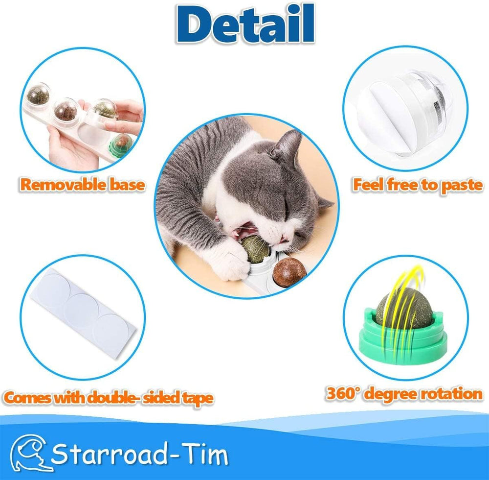 STARROAD-TIM Catnip Balls mounted on wall, showing self-adhesive design.