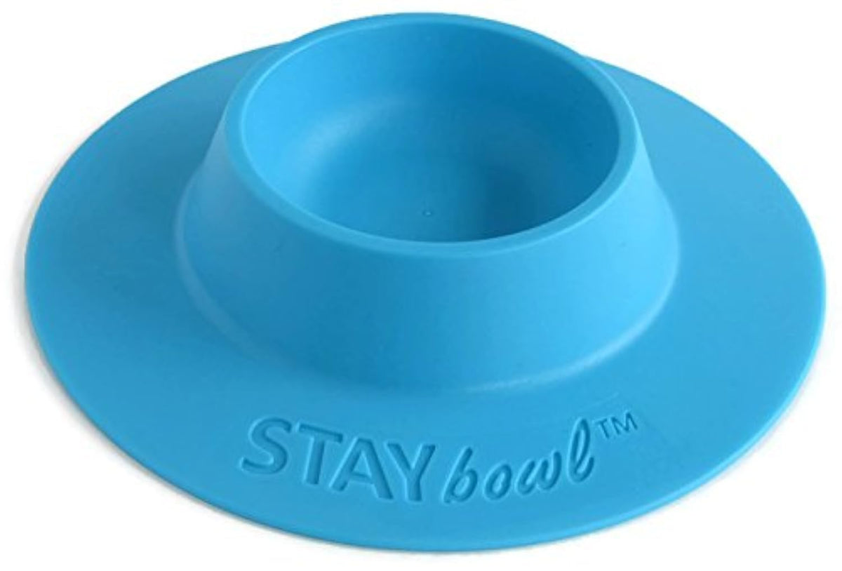 STAYbowl tip-proof ergonomic bowl in sky blue base reduces mess during feeding