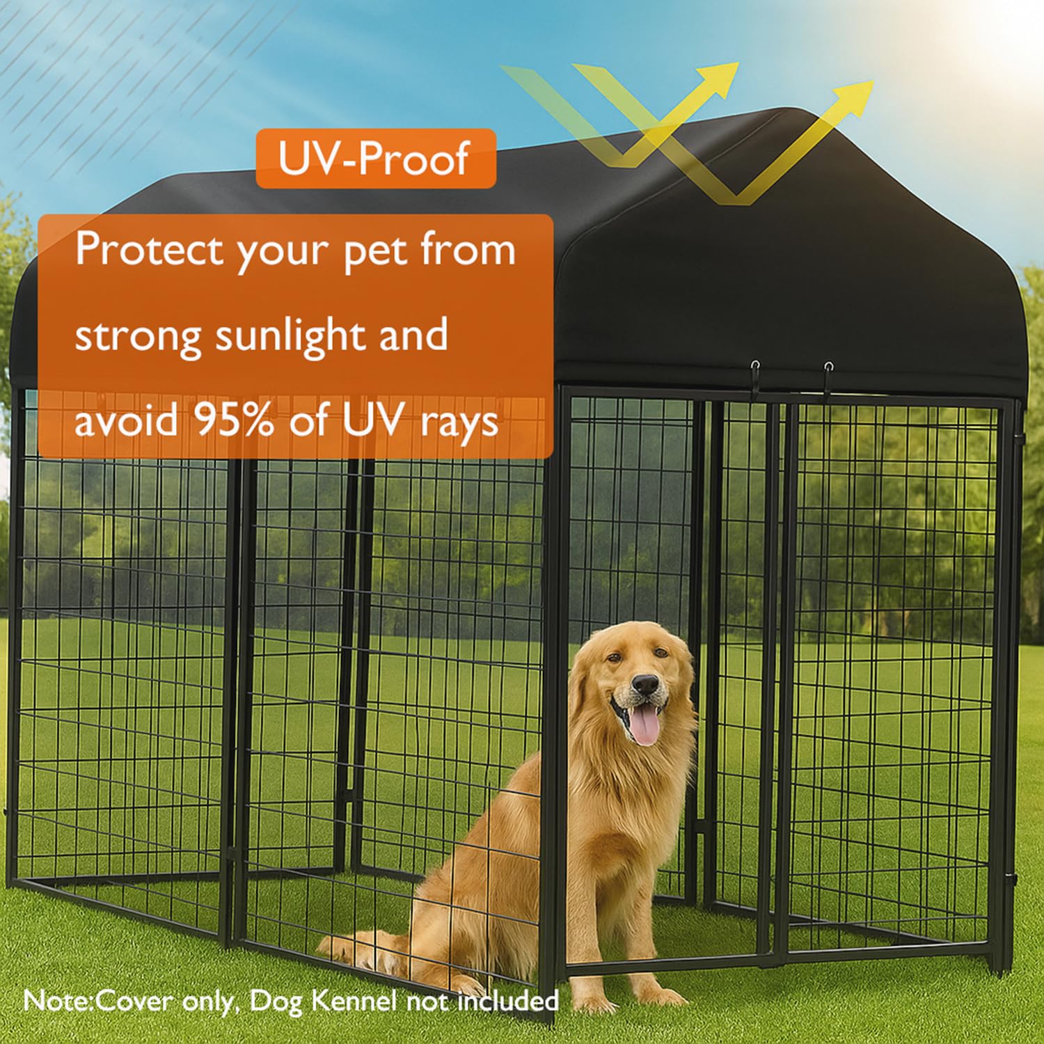 STAYDEN sun shading feature blocks sunlight for cooler kennel interiors.