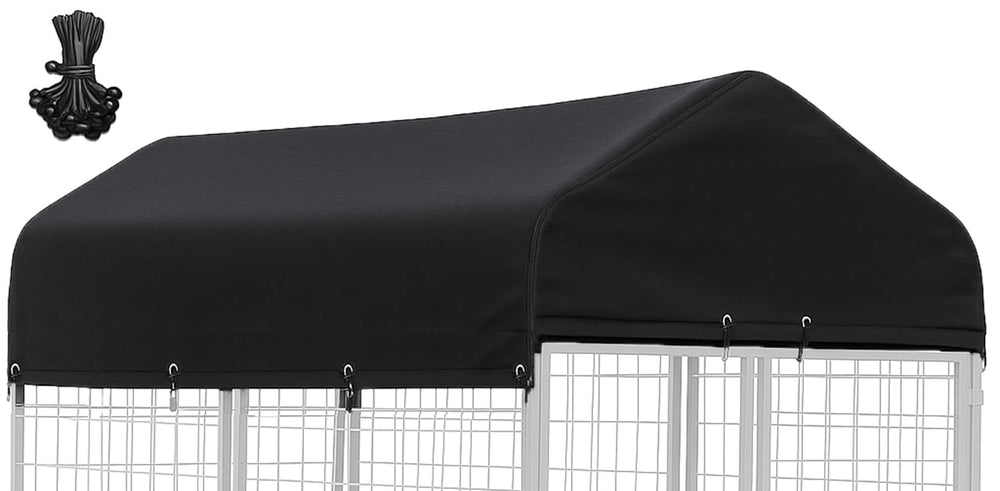 STAYDEN Outdoor Dog Kennel Cover top strip demonstrates waterproof protection for rain.