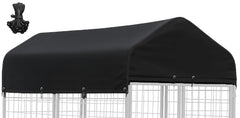 STAYDEN Outdoor Dog Kennel Cover top strip demonstrates waterproof protection for rain.