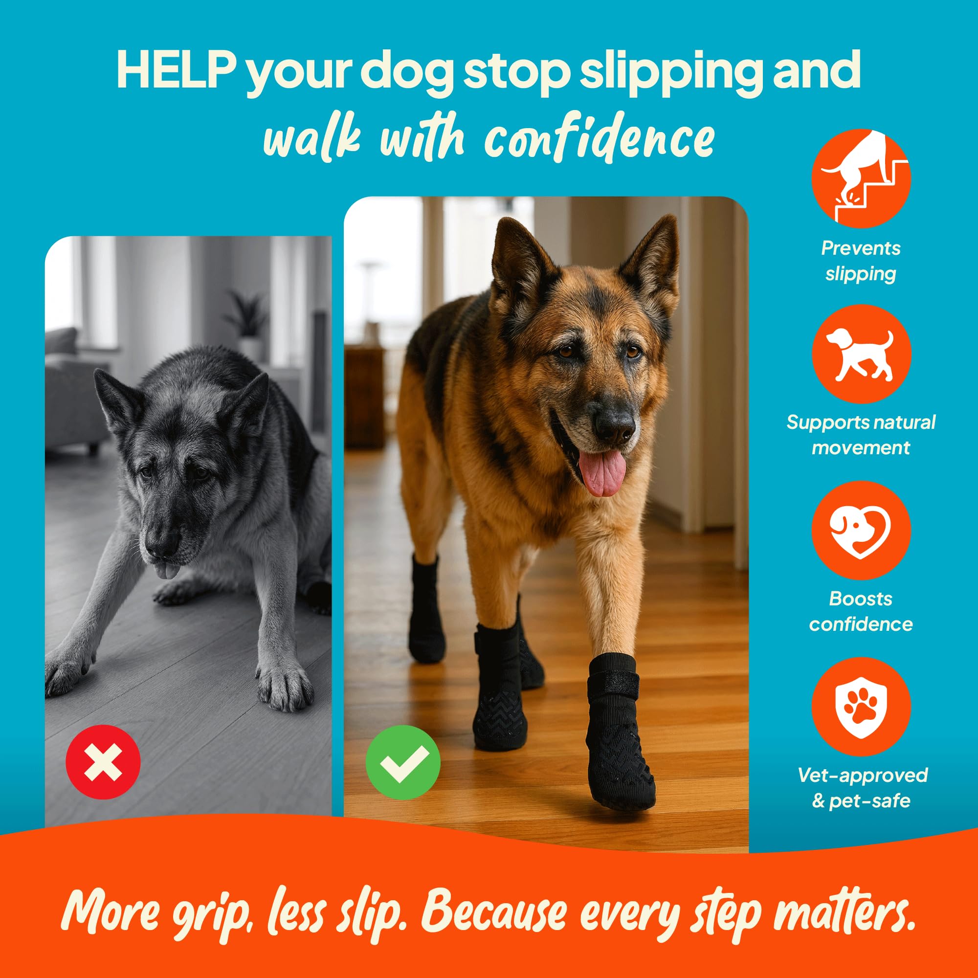 Steady Paws socks with adjustable straps on a dog during activity