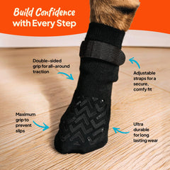 Steady Paws sock on wood floor highlighting slip prevention