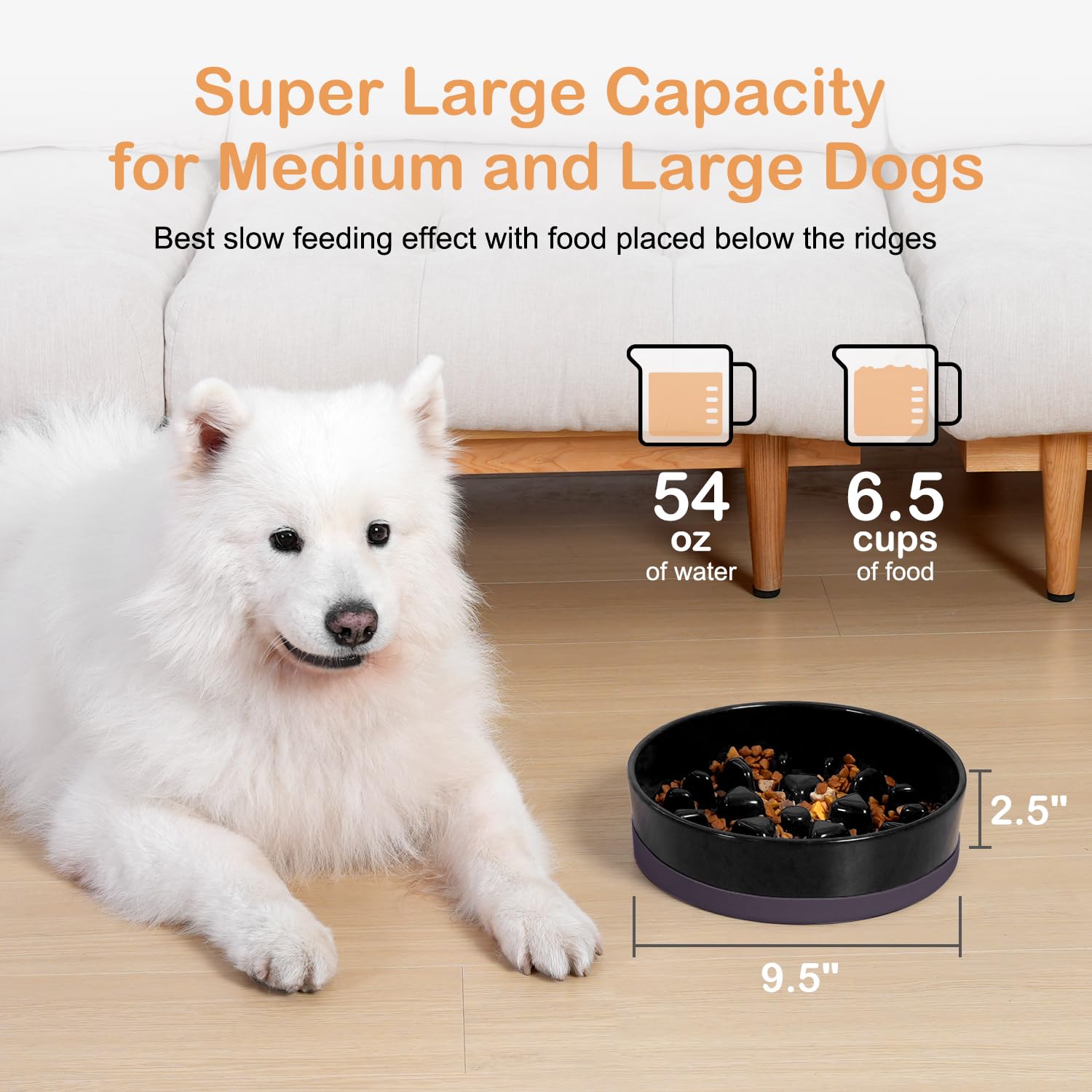 Sted ceramic slow feeder bowl maze black detachable silicone base for quiet dining