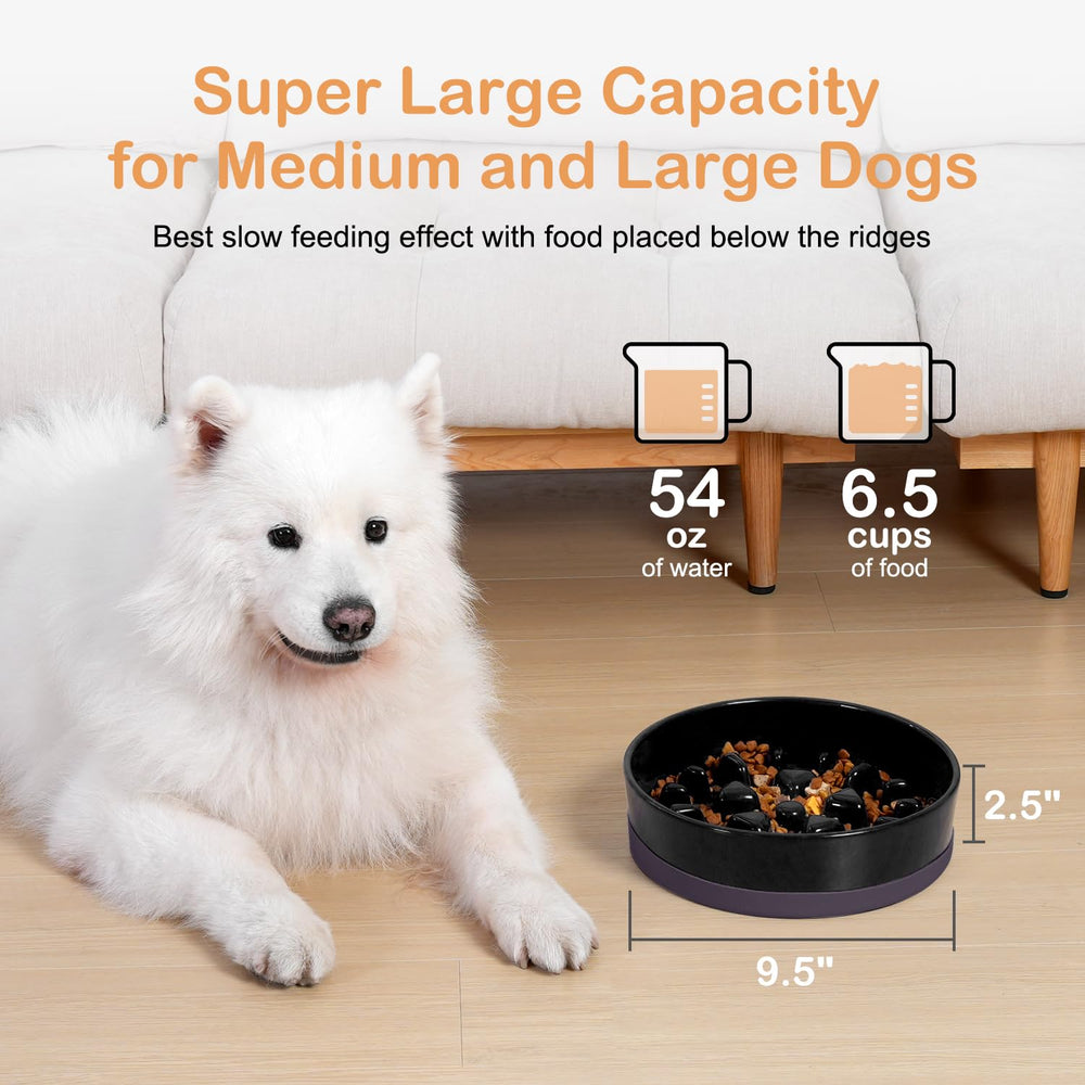 Sted ceramic slow feeder bowl maze black detachable silicone base for quiet dining