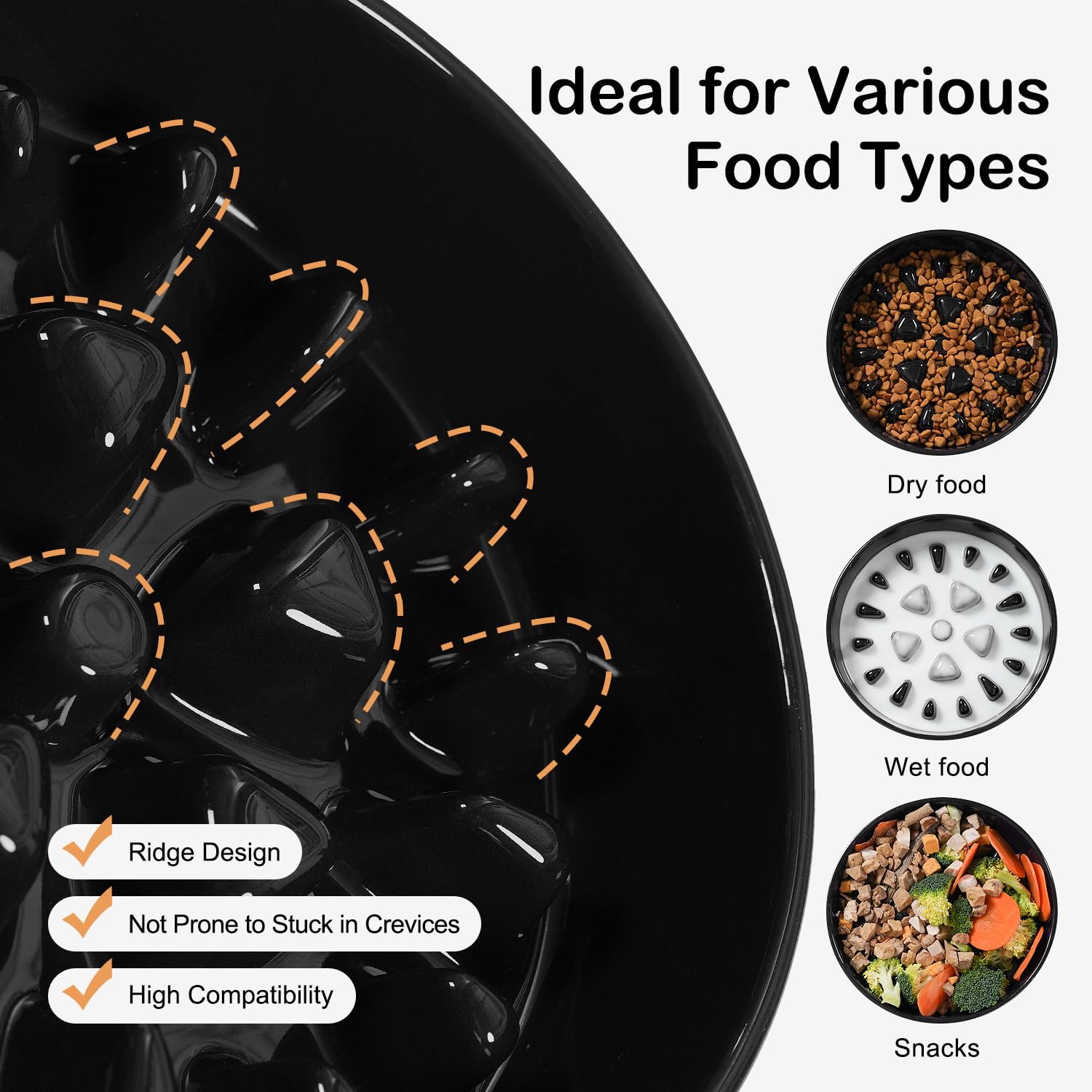 Sted ceramic slow feeder bowl maze black dishwasher safe glaze for easy cleaning