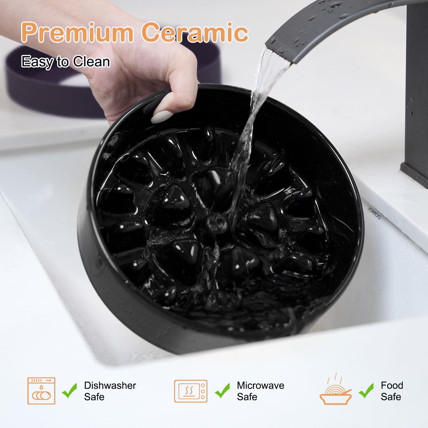 Sted maze black bowl shown in home setting promotes calmer dog mealtimes