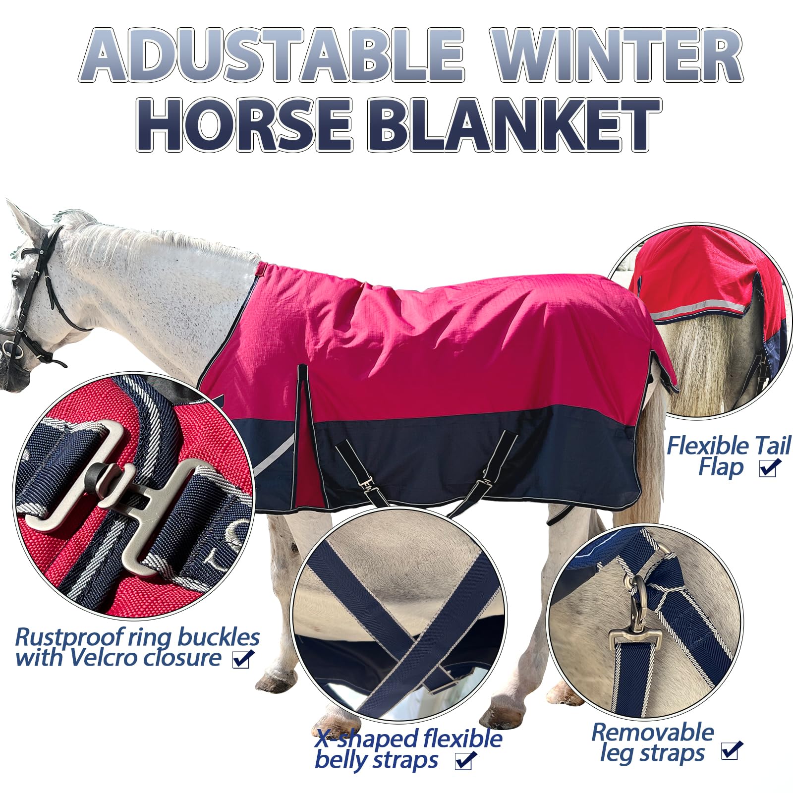 SteeDear blanket with adjustable cross-belly and removable leg straps for secure fit