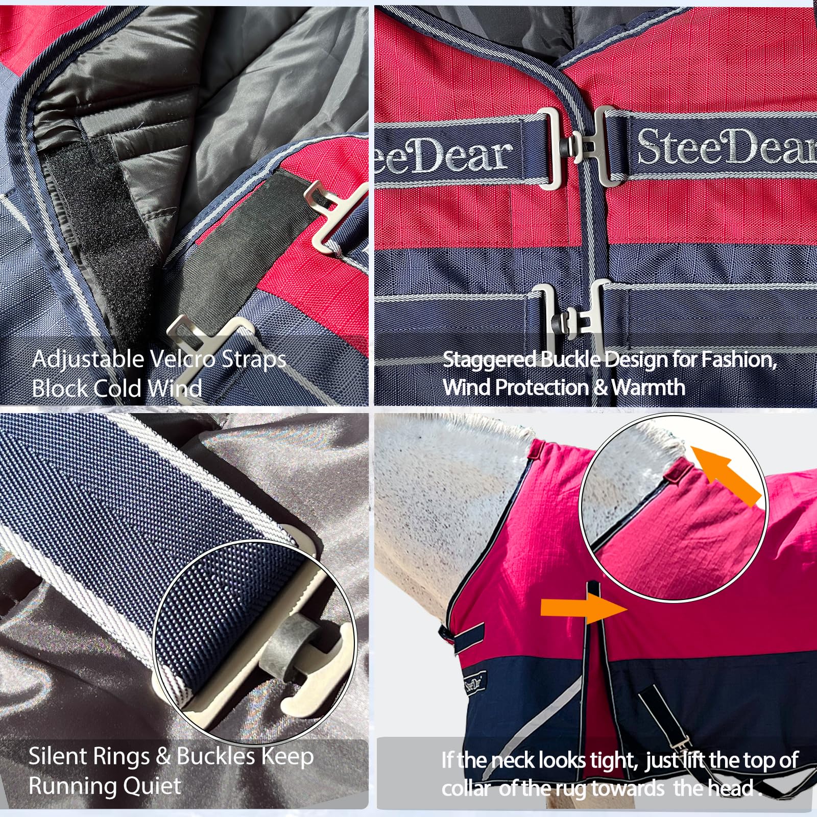 SteeDear quiet closure with reinforced buckles reduces noise during movement