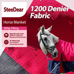 SteeDear blanket featuring 3000mm waterproof breathable layer keeps horse dry