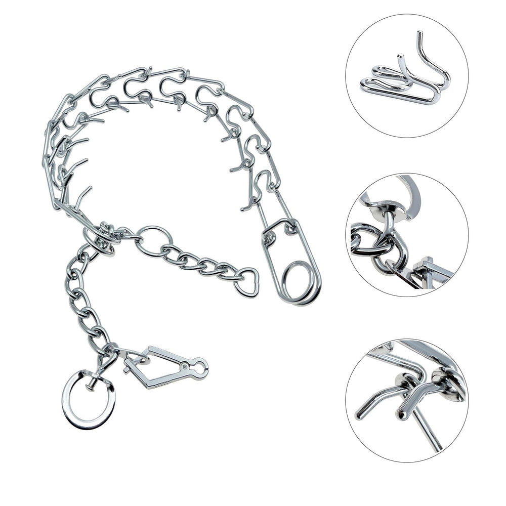 STEHEALTH silver prong collar supports training sessions.