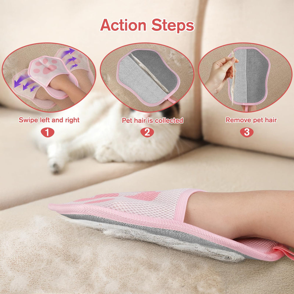 Steinfinit pink gloves on car seat removes pet hair during cleaning