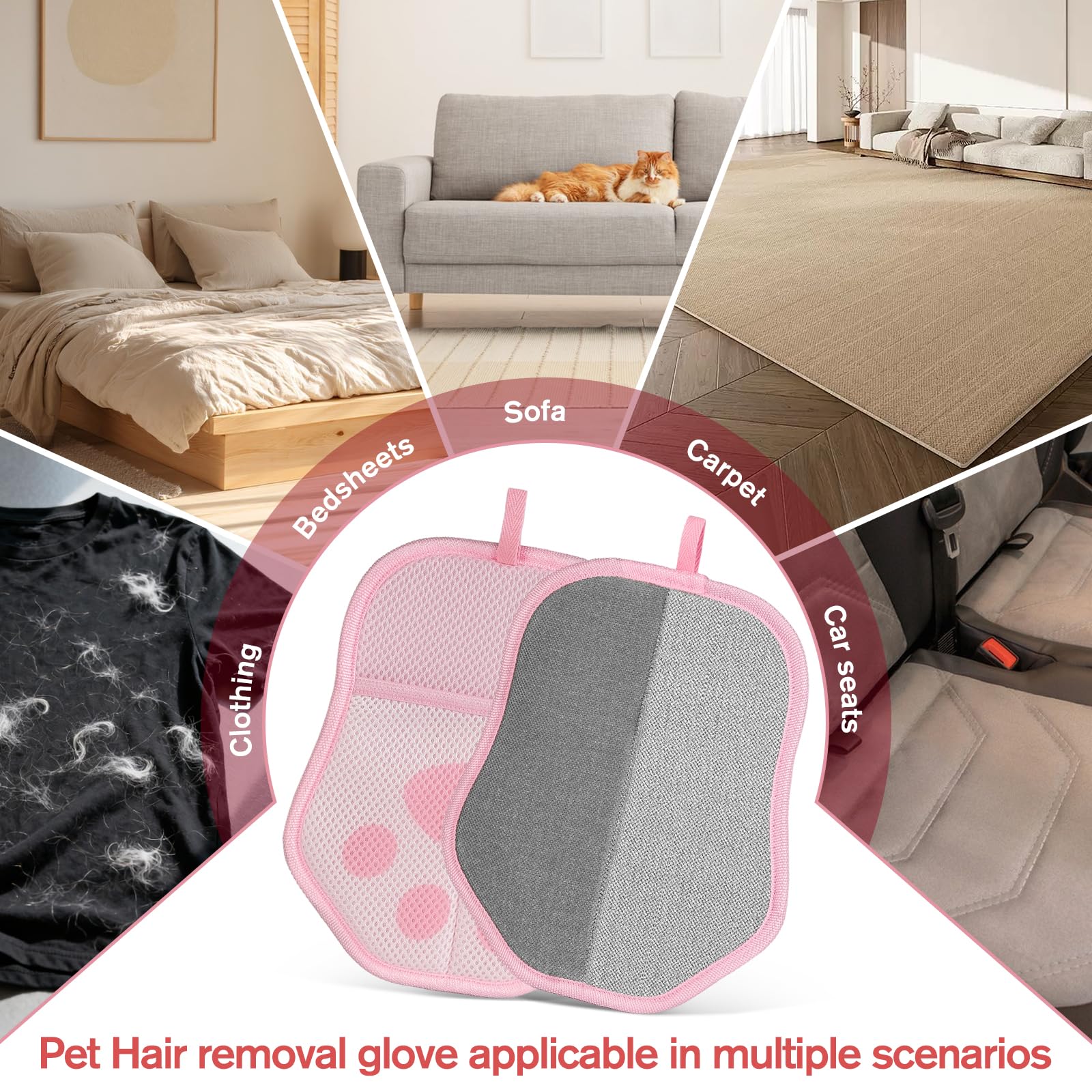 Steinfinit gloves pink in use on clothing for quick hair pickup