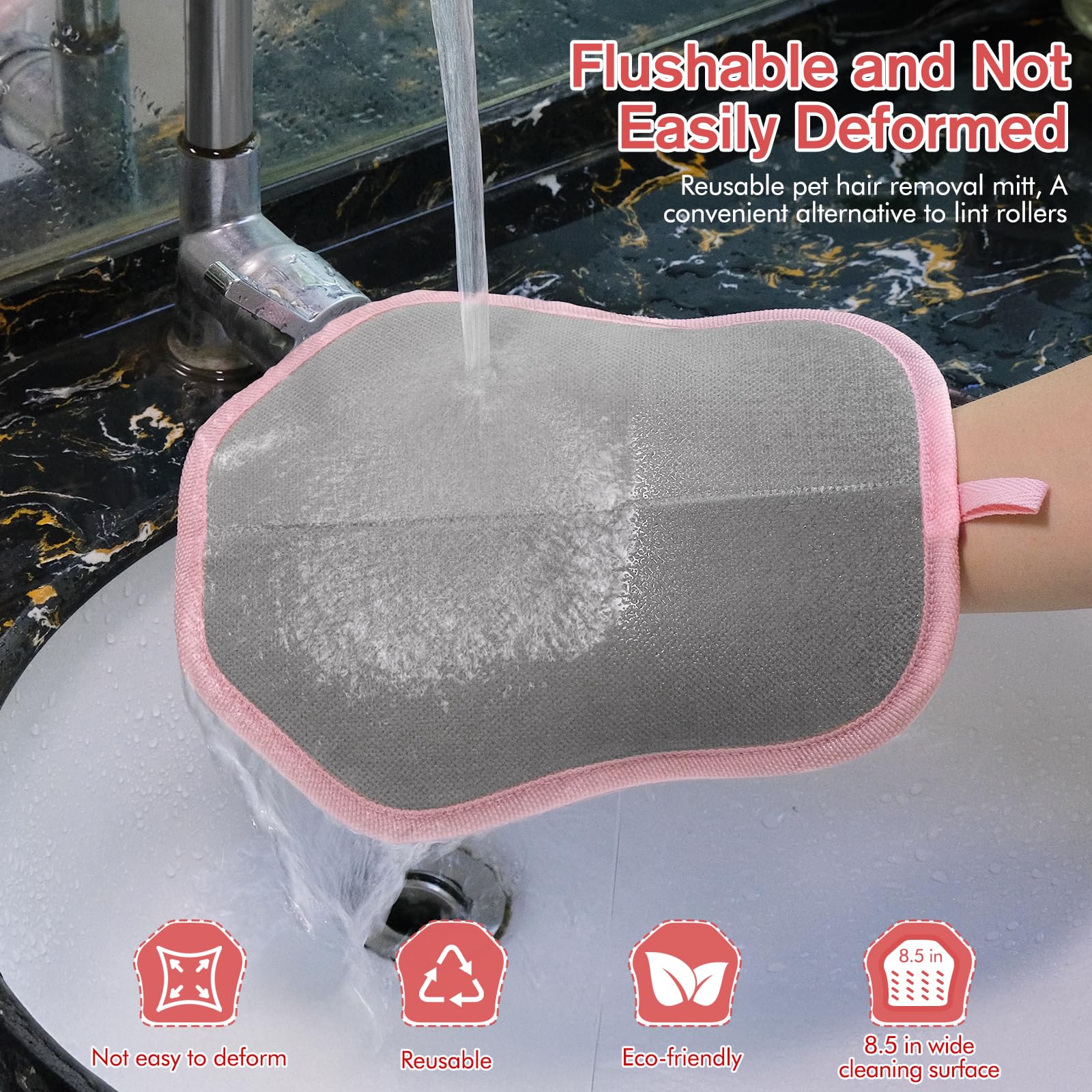 Steinfinit pet hair removal gloves pink packaging with hanging hook