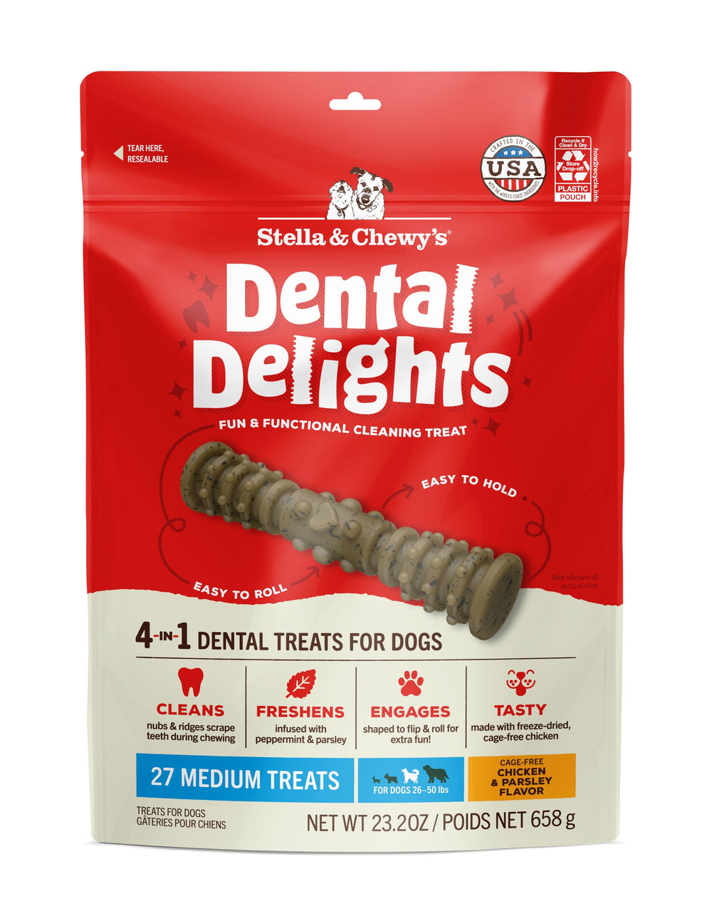 Stella & Chewy's Dental Delights bag front view for at-home dental care.