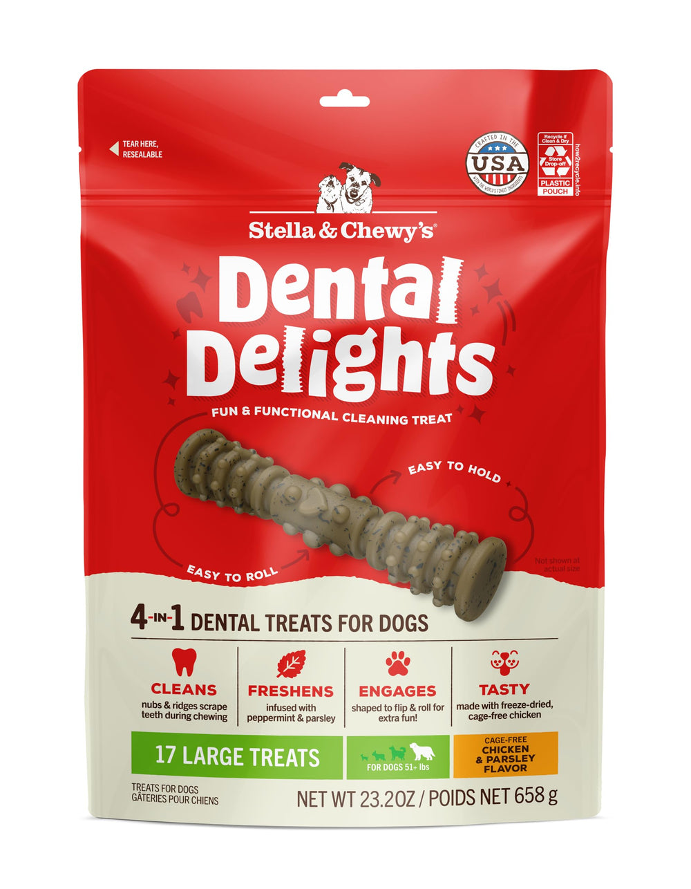 Stella & Chewy's Dental Delights bag front with dog dental care emphasis