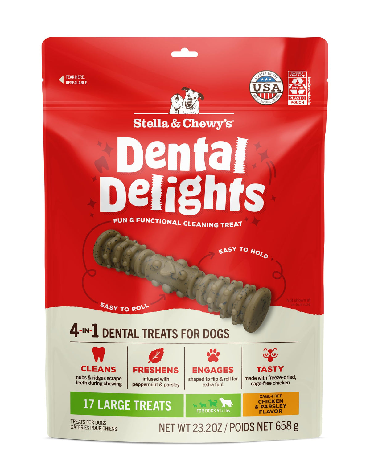 Stella & Chewy's Dental Delights bag front with dog dental care emphasis
