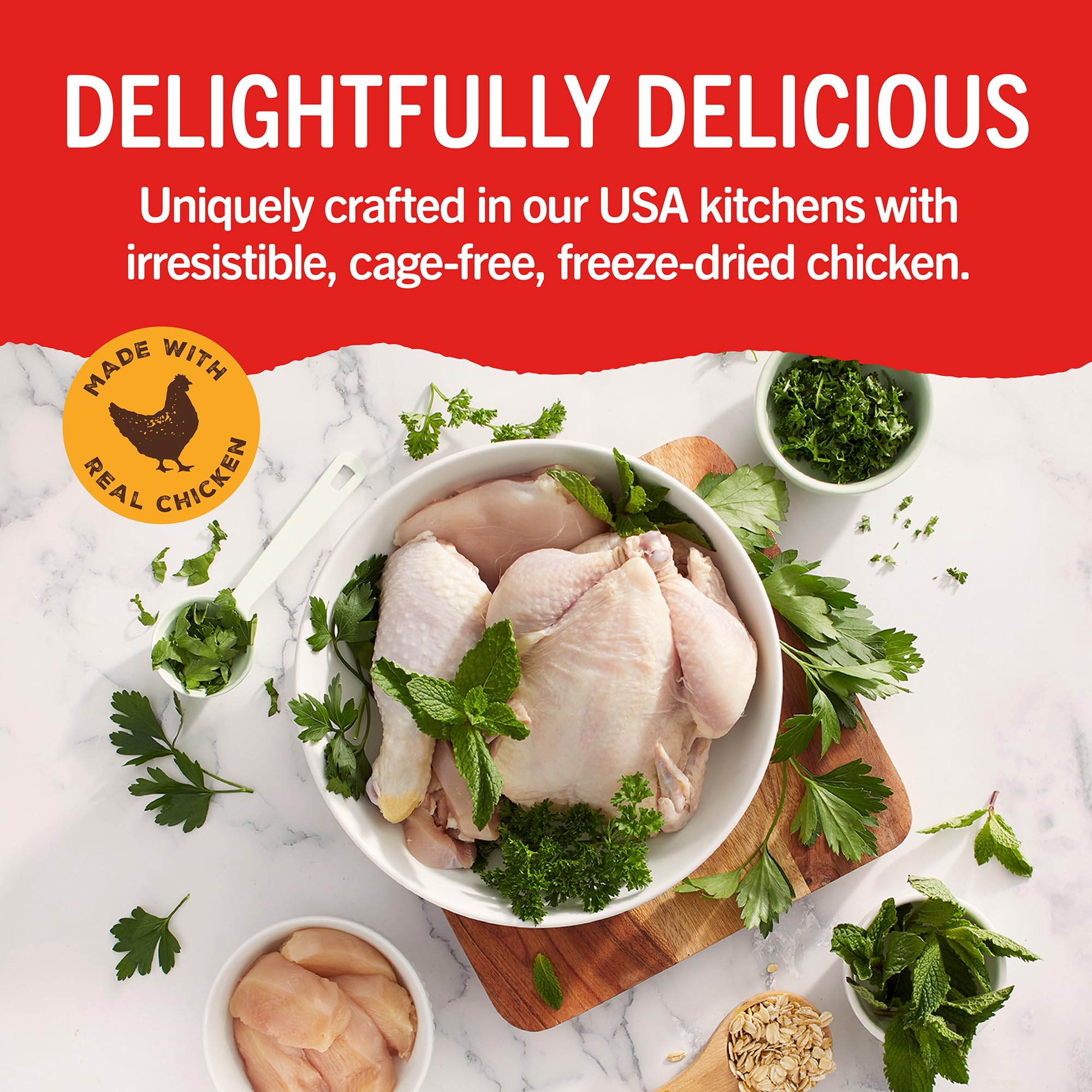 Freeze-dried cage-free chicken flavor in Stella & Chewy's Dental Delights