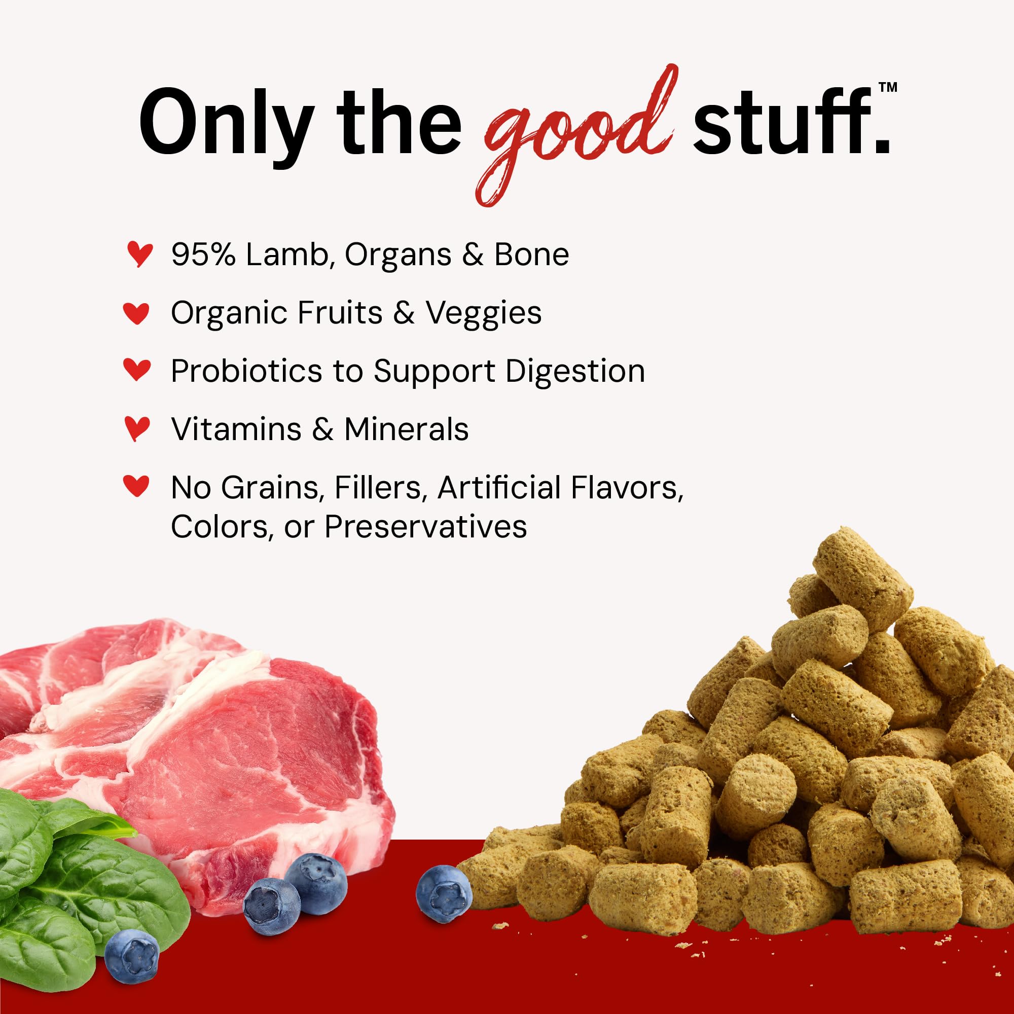Stella & Chewy's lamb patty closeup emphasizes premium protein with no grains or fillers