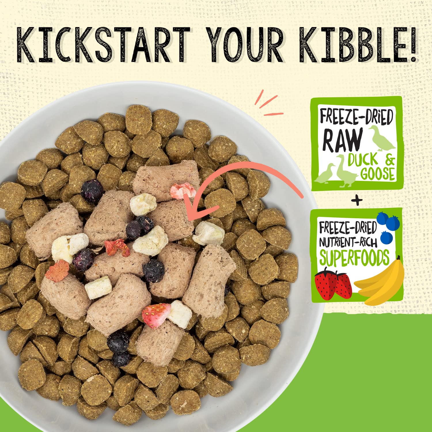 Stella & Chewy's SuperBlends featuring bananas and berries for nutrient-dense nutrition.