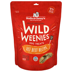 Stella & Chewy's Wild Weenies bag closeup shows grain-free, protein-packed training rewards.