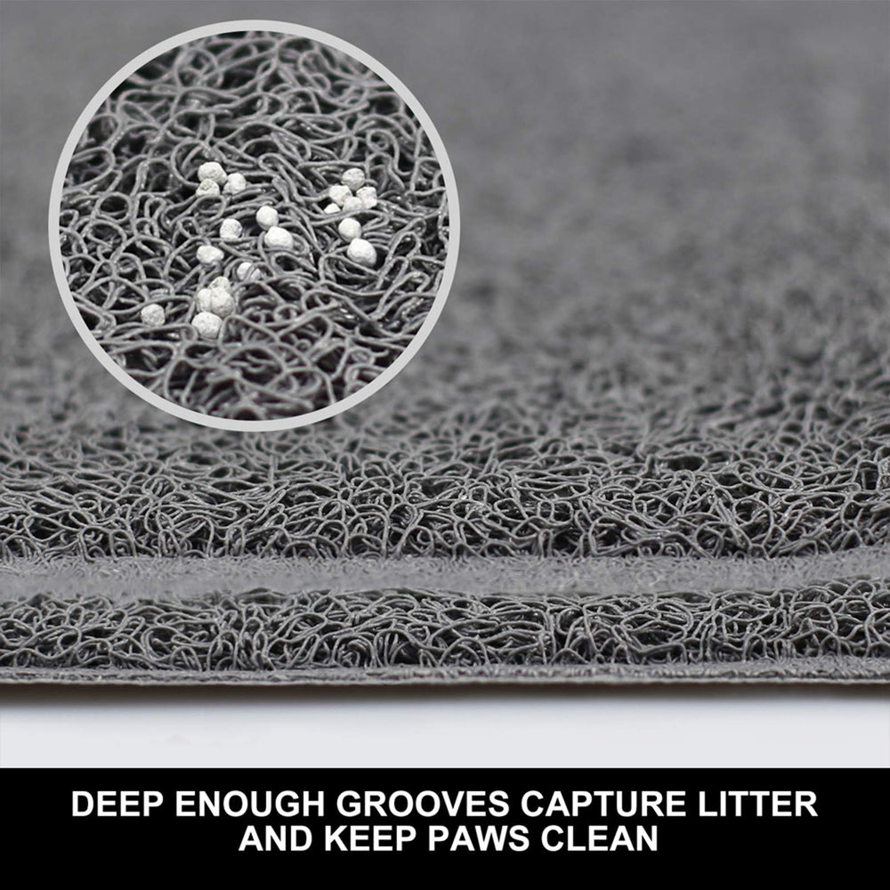 STELLAIRE CHERN pet feeding mat non-slip backing keeps bowls in place during feeding.