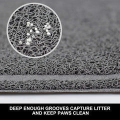 STELLAIRE CHERN pet feeding mat non-slip backing keeps bowls in place during feeding.