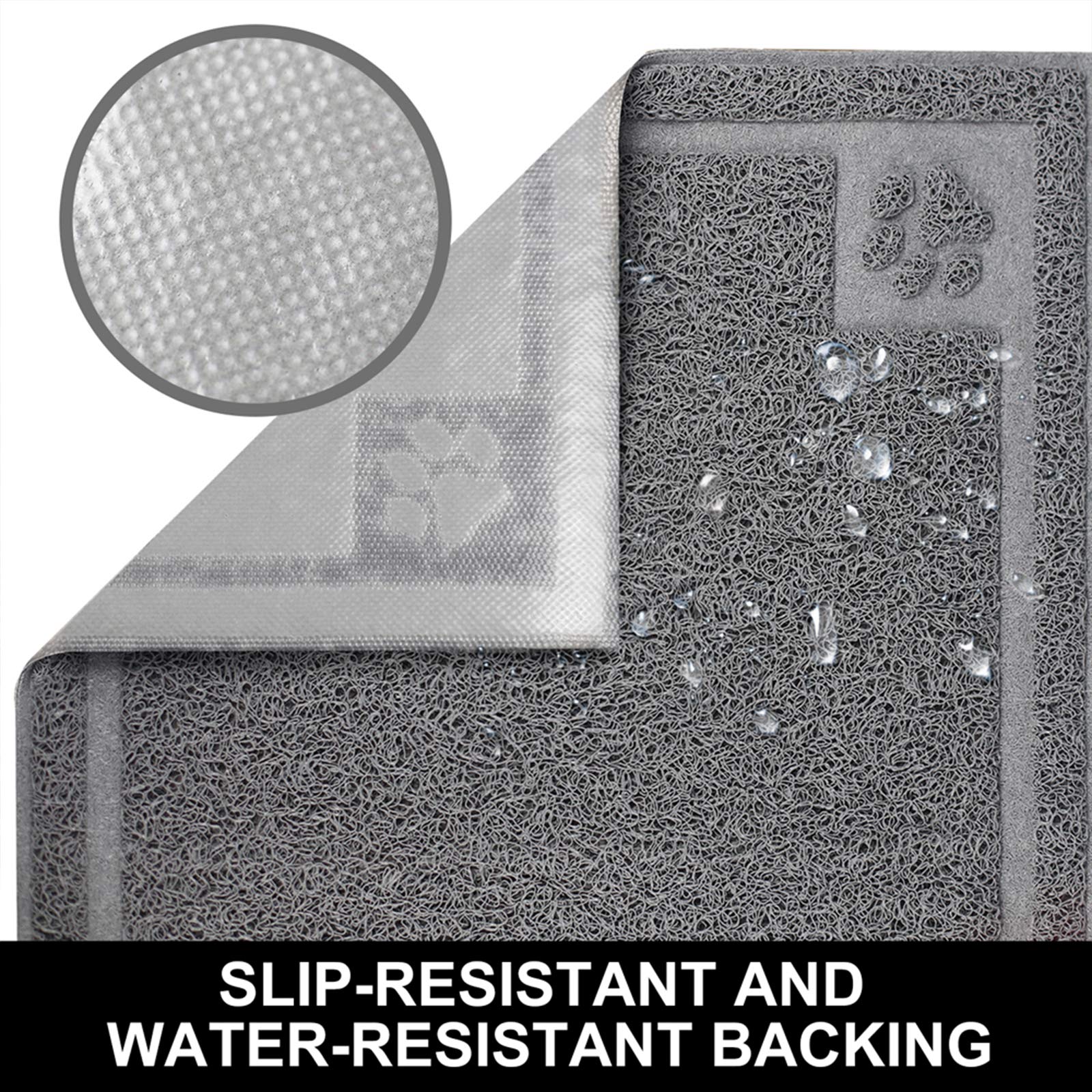 STELLAIRE CHERN pet feeding mat waterproof surface prevents floor spills and dries quickly.