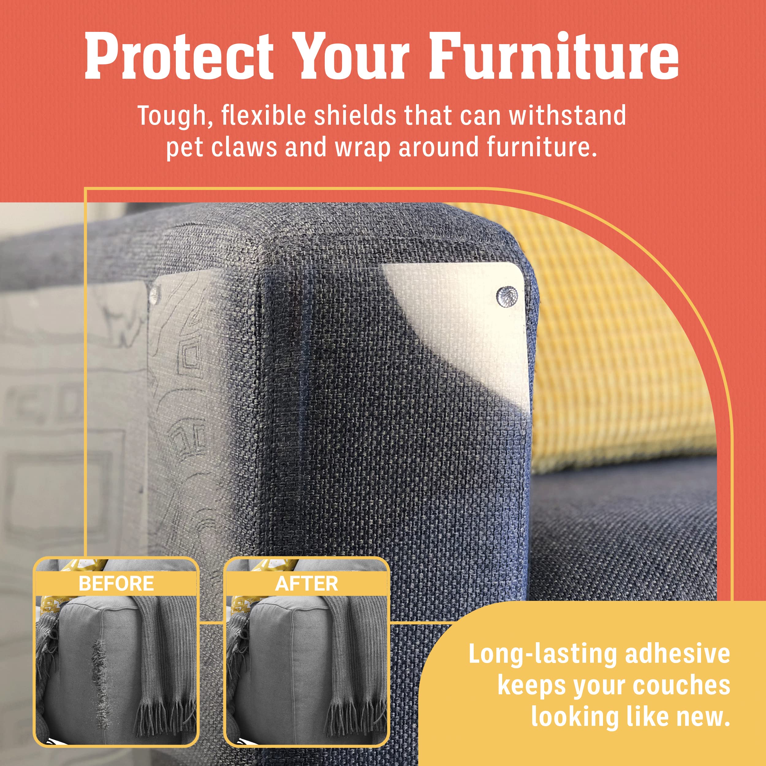 Stelucca Amazing Shields peel-and-stick installation shown for quick couch protection.