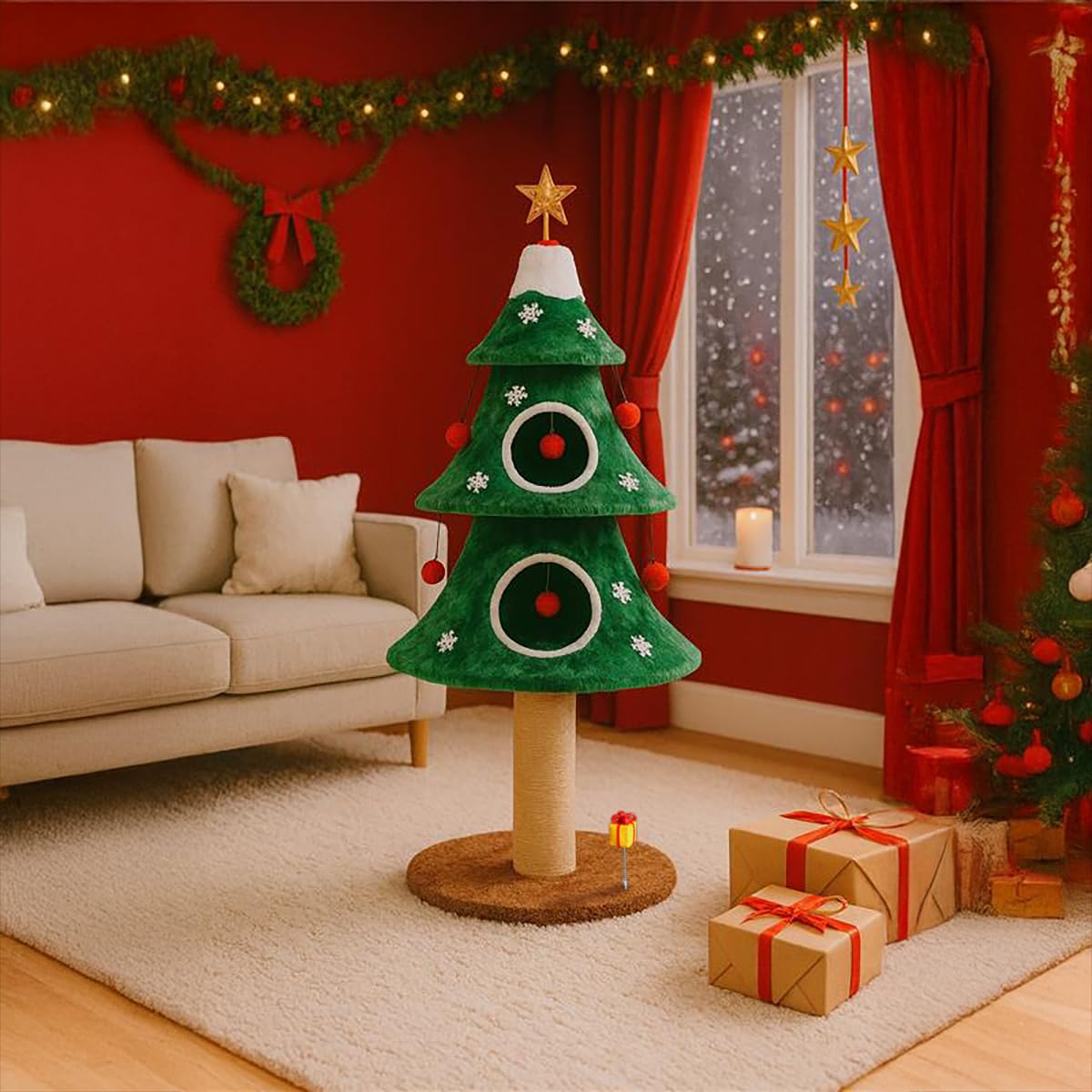Stephan Roberts cat Christmas tree alpine base offers secure stability for multi-cat play