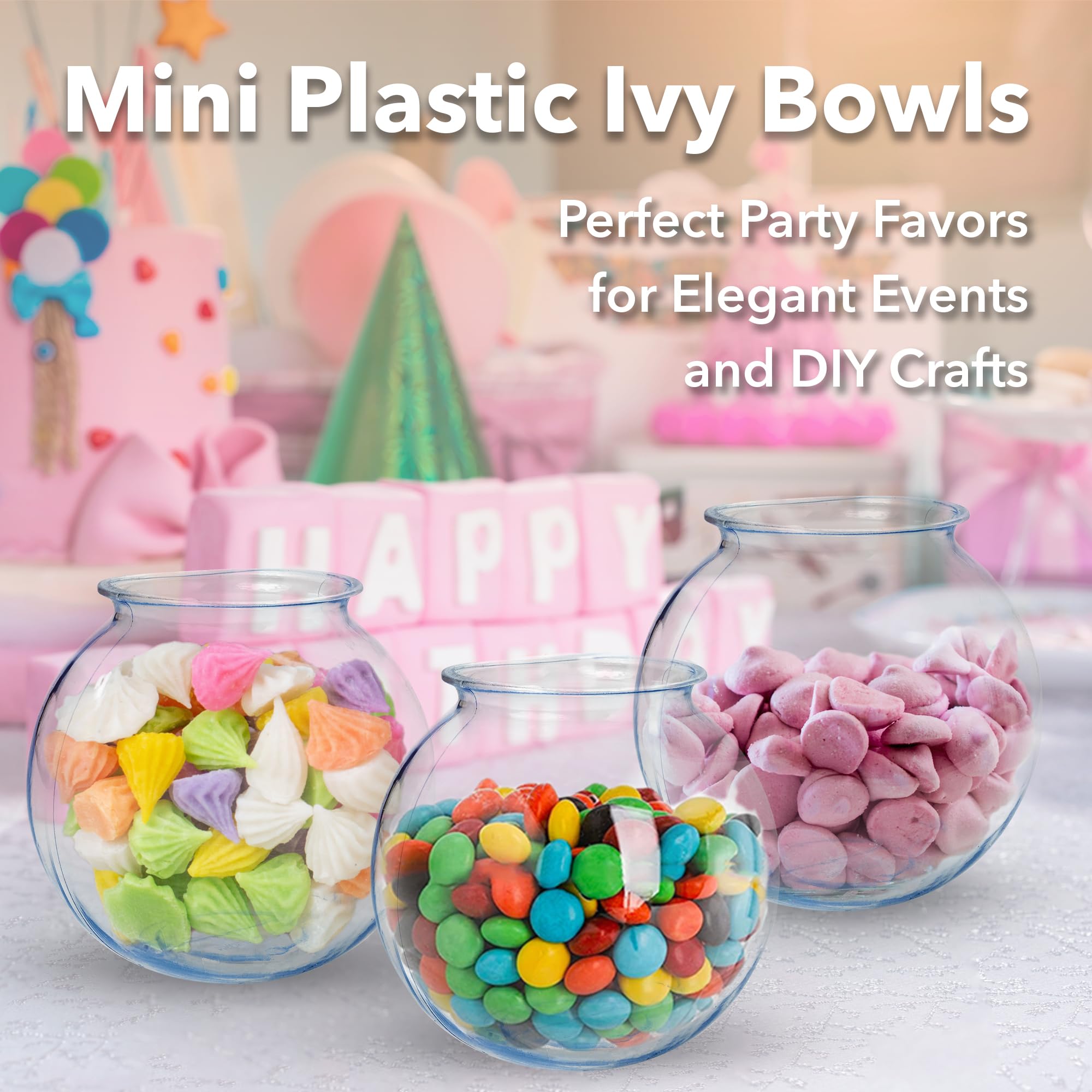 Sterline fish bowls stackable-storage for neat, ready-to-use party supplies.