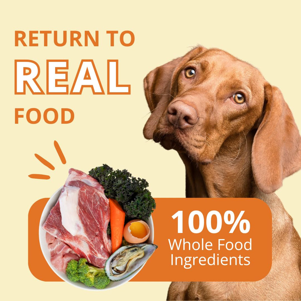 Steve's Real Food pork nuggets packaging shows a 20 oz bag for raw nutrition on demand.