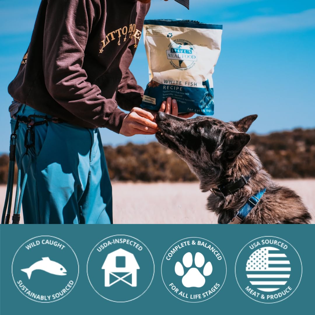 Steve's Real Food white fish nuggets on a feeding tray for meal prep.