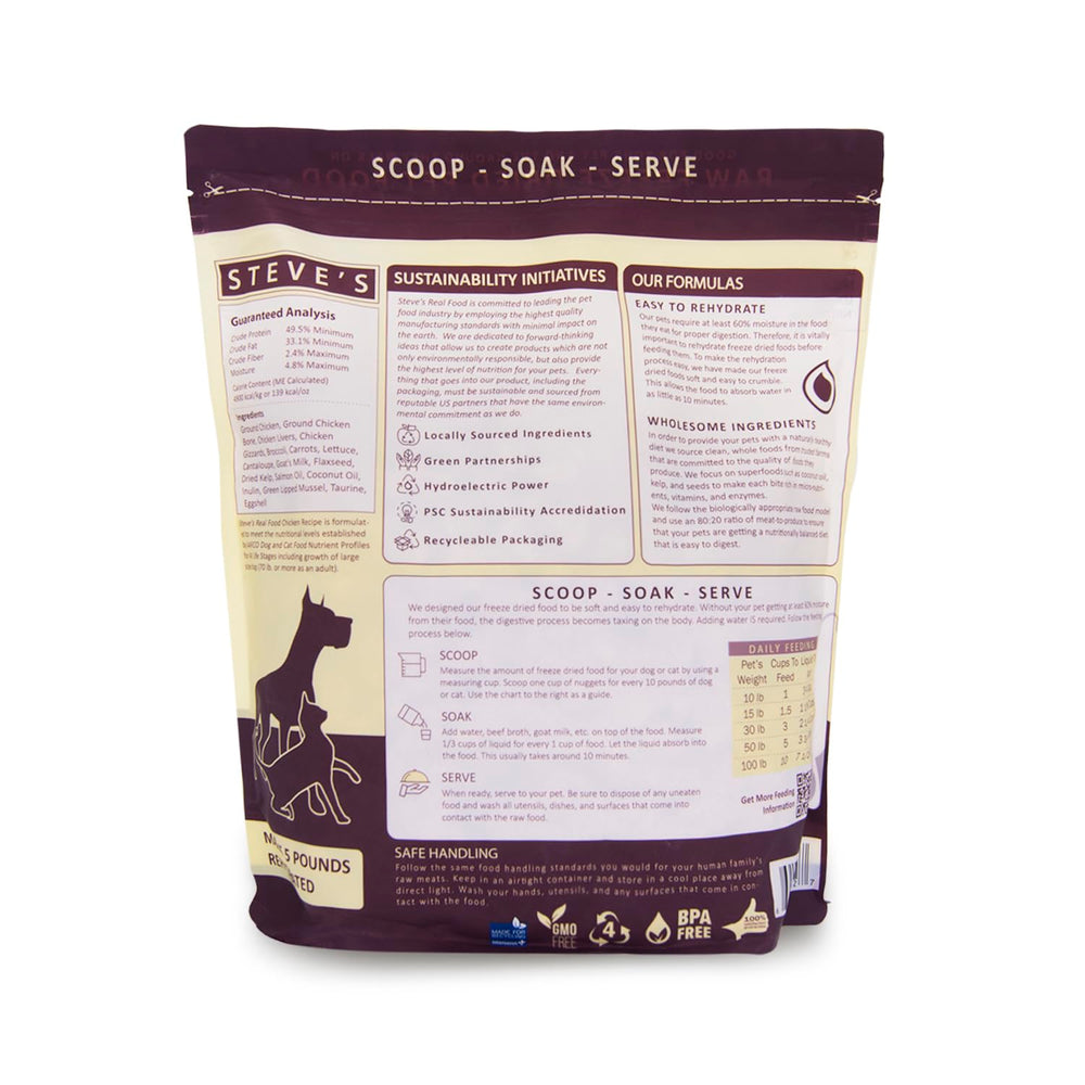 Steve's Real Food USA-made packaging emphasizes quality and safety for pets.